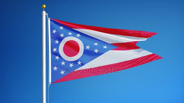 Ohio (stanu USA) flaga w zwolnionym tempie bezproblemowo zapętlone z alfa — Wideo stockowe