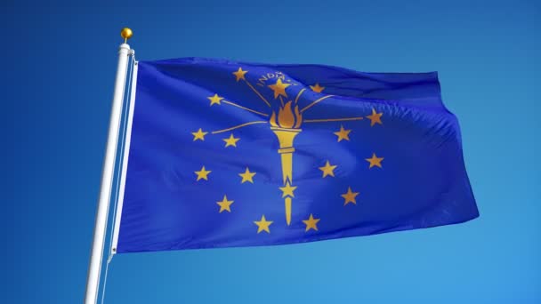 Bandera de Indiana (estado de los Estados Unidos) en cámara lenta en bucle continuo con alpha — Vídeo de stock