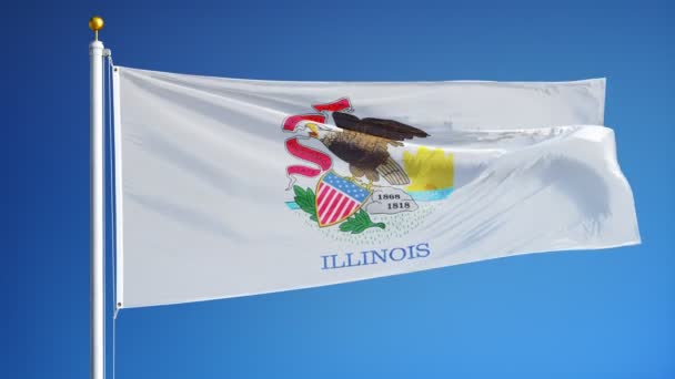 Illinois (estado dos EUA) bandeira em câmera lenta perfeitamente looped com alfa — Vídeo de Stock