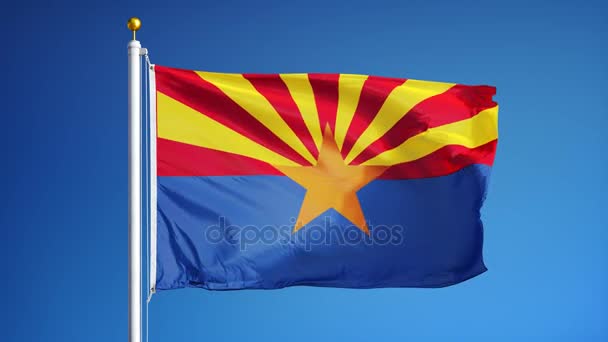 Bandera de Arizona (estado de los Estados Unidos) en cámara lenta en bucle continuo con alpha — Vídeo de stock