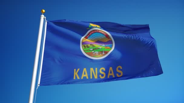Флаг Канзаса (штат США) в замедленной съемке плавно зациклен на альфе — стоковое видео