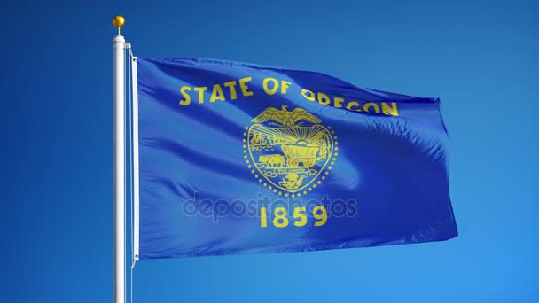 Oregon (US) statsflagga i slow motion loopas sömlöst med alpha — Stockvideo