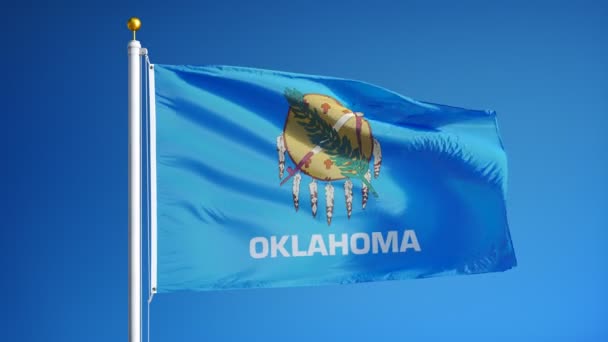 Oklahoma (Amerikaanse) vlag in slowmotion naadloos lus met alpha — Stockvideo