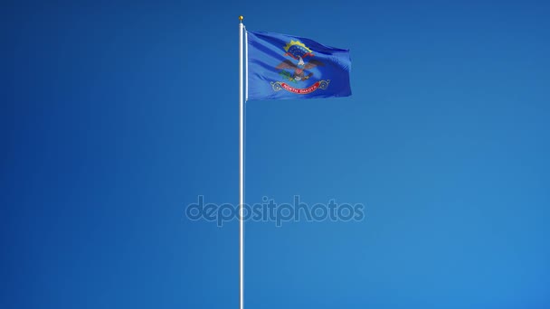 北达科塔州 （美国国务院） 国旗在慢动作中的无缝环与阿尔法 — 图库视频影像