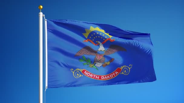 Bandera de Dakota del Norte (estado de los Estados Unidos) en cámara lenta en bucle sin problemas con alpha — Vídeo de stock