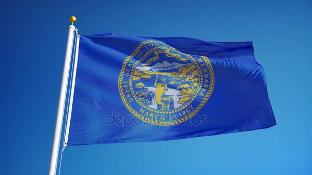 Bandera de Nebraska (estado de los Estados Unidos) en cámara lenta en bucle continuo con alpha — Vídeo de stock