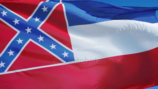 密西西比州 （美国） 国旗在慢动作中的无缝环与阿尔法 — 图库视频影像