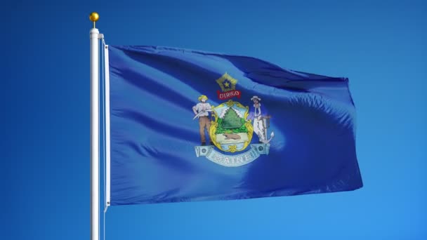 Maine (stanu USA) flaga w zwolnionym tempie bezproblemowo zapętlone z alfa — Wideo stockowe