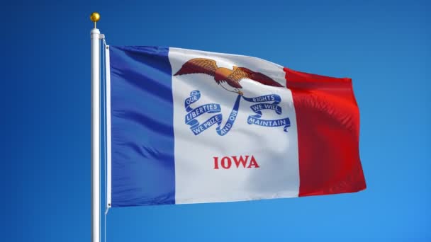 Bandera de Iowa (estado de los Estados Unidos) en cámara lenta en bucle continuo con alpha — Vídeo de stock