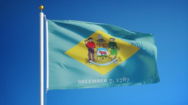 Delaware (amerikansk stat) flag i slowmotion problemfrit looped med alfa – Stock-video