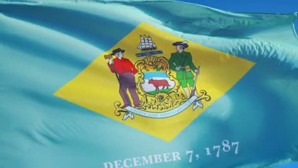 Delaware (US-Bundesstaat) Flagge in Zeitlupe, nahtlos mit Alpha verbunden — Stockvideo