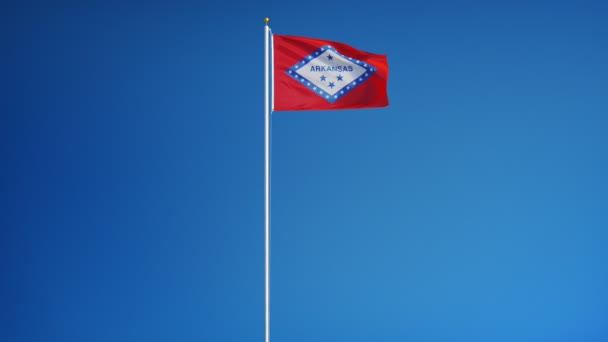 Arkansas (stanu USA) flaga w zwolnionym tempie bezproblemowo zapętlone z alfa — Wideo stockowe