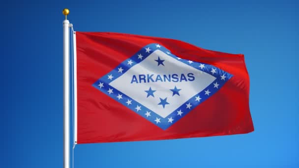 Bandera de Arkansas (estado de los Estados Unidos) en cámara lenta en bucle continuo con alpha — Vídeo de stock