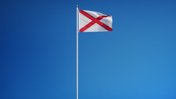 Bendera Alabama (AS) dalam gerak lambat dilingkarkan dengan alpha — Stok Video