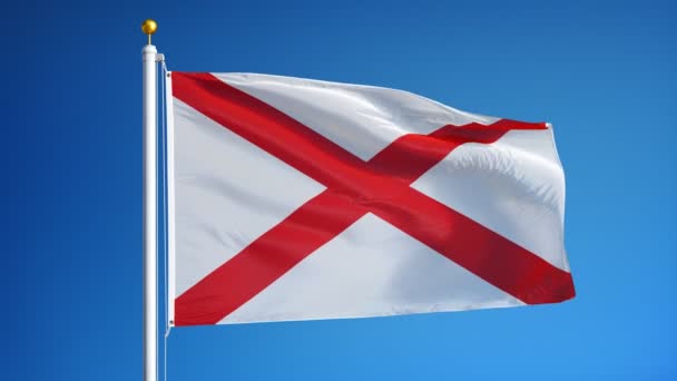 Alabama (stanu USA) flaga w zwolnionym tempie bezproblemowo zapętlone z alfa — Wideo stockowe