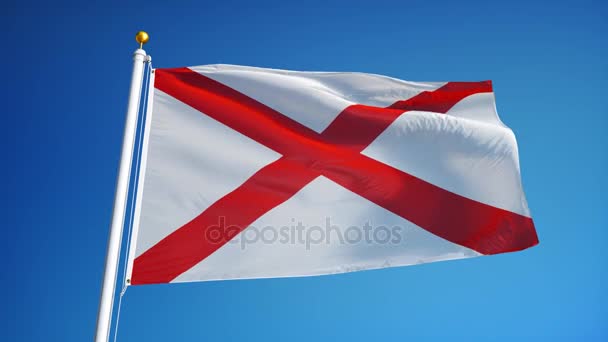 Bandera de Alabama (estado de los Estados Unidos) en cámara lenta en bucle continuo con alpha — Vídeo de stock
