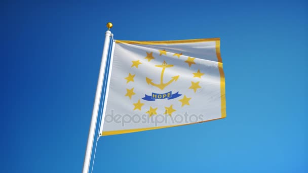 罗德岛 （美国国务院） 国旗在慢动作中的无缝环与阿尔法 — 图库视频影像