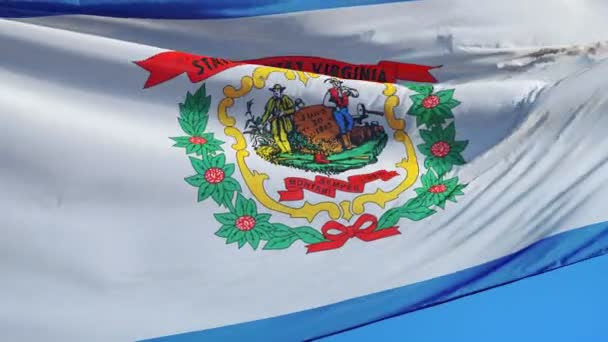 Флаг Западной Вирджинии (штат США) в замедленной съемке плавно зациклен на альфе — стоковое видео