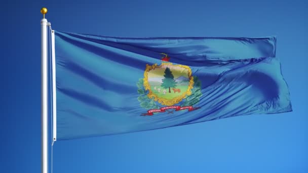 Flagge von Vermont (US-Bundesstaat) in Zeitlupe, nahtlos mit Alpha verbunden — Stockvideo