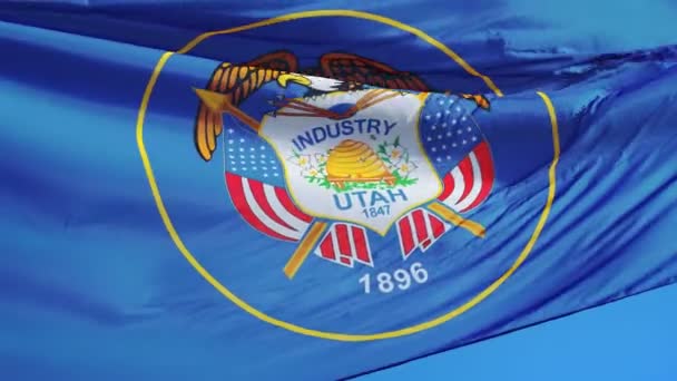 Bandera de Utah (estado de los Estados Unidos) en cámara lenta en bucle continuo con alpha — Vídeo de stock