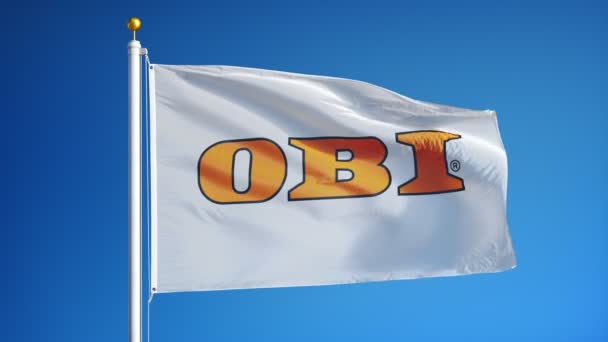 OBI store flag in slow motion, editorial animation — Stock Video