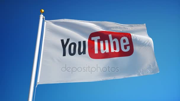 Bendera situs YouTube dalam gerak lambat, animasi editorial — Stok Video