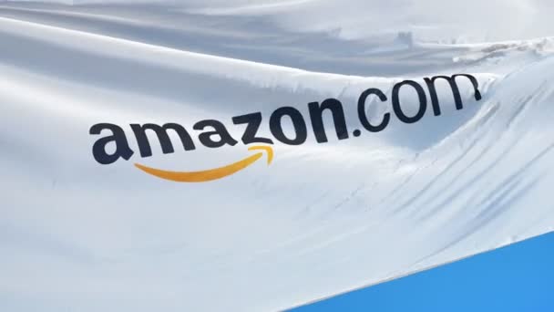 Bandera de la compañía Amazon.com en cámara lenta — Vídeo de stock