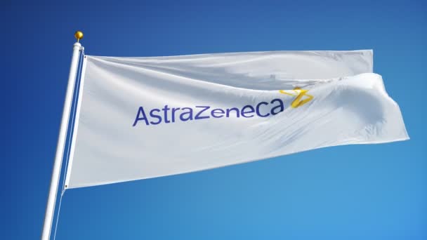 AstraZeneca plc selskab flag i slowmotion, redaktionel animation – Stock-video