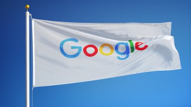 Google εταιρεία σημαία σε αργή κίνηση, Εκδοτική κίνηση — Αρχείο Βίντεο