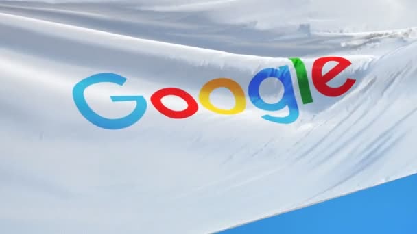 Bandera de la compañía de Google en cámara lenta, animación editorial — Vídeos de Stock