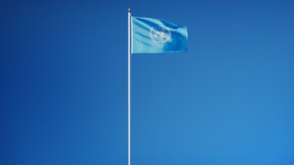 Vereinigte Nationen Organisation Flagge in Zeitlupe, redaktionelle Animation — Stockvideo