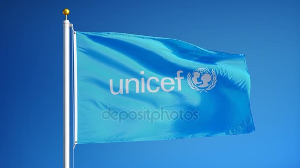 Σημαία της UNICEF σε αργή κίνηση, Εκδοτική κίνηση — Αρχείο Βίντεο