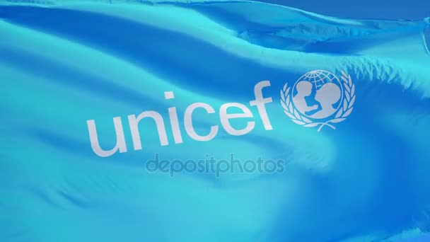 UNICEF flagga i slow motion, redaktionella animation — Stockvideo