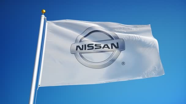 Nissan Motor Company Ltd bandera en cámara lenta, animación editorial — Vídeos de Stock