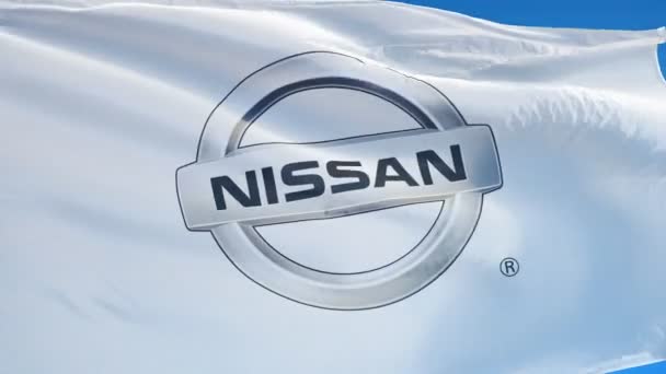 Nissan Motor Company Ltd bandera en cámara lenta, animación editorial — Vídeos de Stock