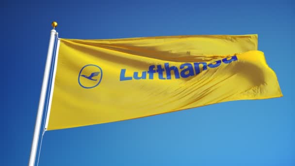Lufthansa компанії прапор в повільному темпі, редакційна анімації — стокове відео
