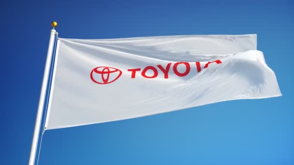 丰田汽车制造商旗在慢动作，编辑动画 — 图库视频影像