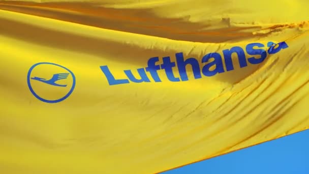 Lufthansa cég zászló-ban lassú mozgás, szerkesztői animáció — Stock videók