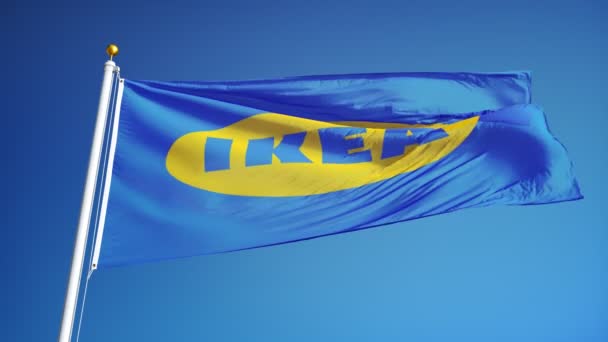 Флаг компании IKEA в замедленной съемке, редакционная анимация — стоковое видео