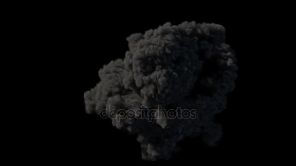 Fogo realista explode com fumaça em câmera lenta com canal alfa — Vídeo de Stock