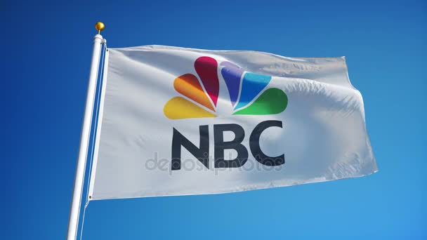 Vlajka společnosti NBC v pomalém pohybu, redakční animace — Stock video
