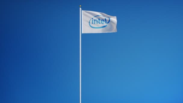 Bandera de la compañía Intel en cámara lenta, animación editorial — Vídeo de stock