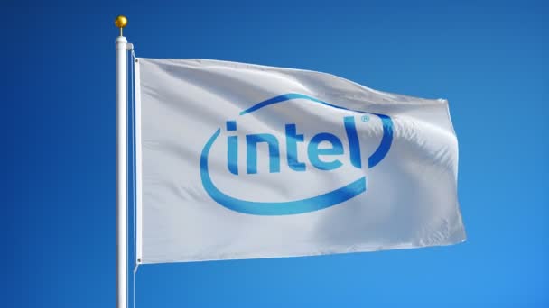 Intel company flag in slow motion, editorial animation — Stock Video