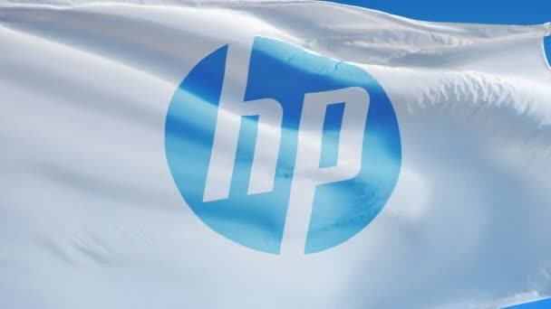 Bandera de la empresa Hewlett-Packard en cámara lenta, animación editorial — Vídeos de Stock