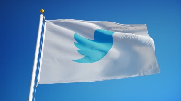 Bandera de la compañía de Twitter en cámara lenta, animación editorial — Vídeo de stock