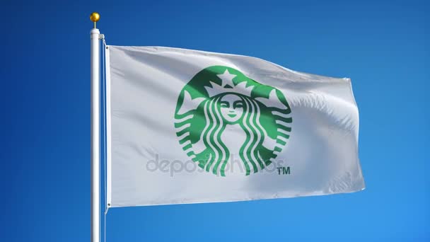 Bandera de la compañía Starbucks en cámara lenta, animación editorial — Vídeos de Stock