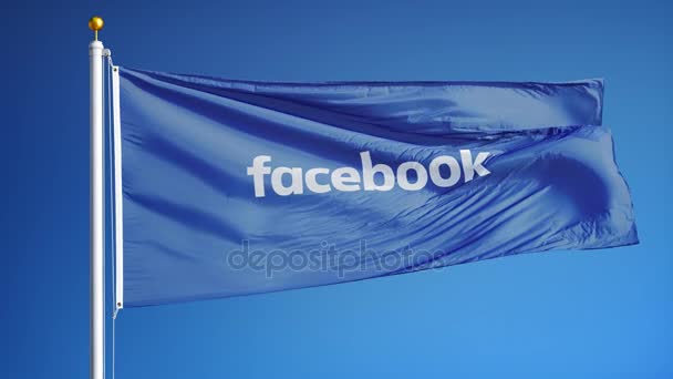 Флаг компании Facebook в замедленной съемке, редакционная анимация — стоковое видео