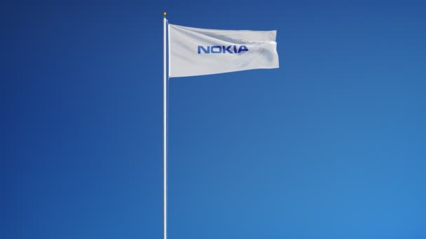 Bandera de la compañía Nokia en cámara lenta, animación editorial — Vídeos de Stock