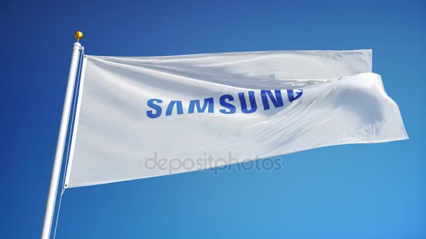 Samsung εταιρείας σημαία σε αργή κίνηση, Εκδοτική κίνηση — Αρχείο Βίντεο