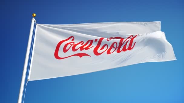 Bandera de la compañía Coca-Cola en cámara lenta, animación editorial — Vídeos de Stock